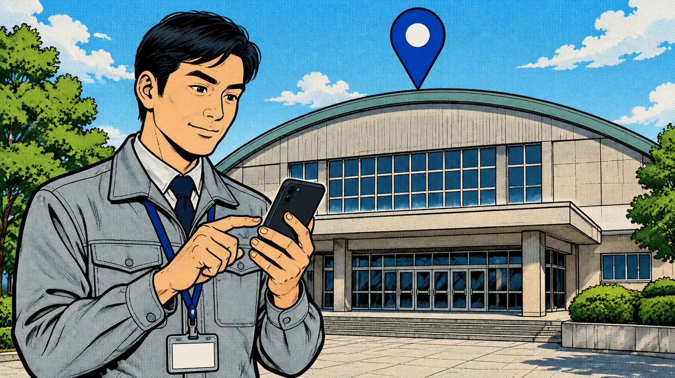 施設に着いたら、スマホでチェックイン